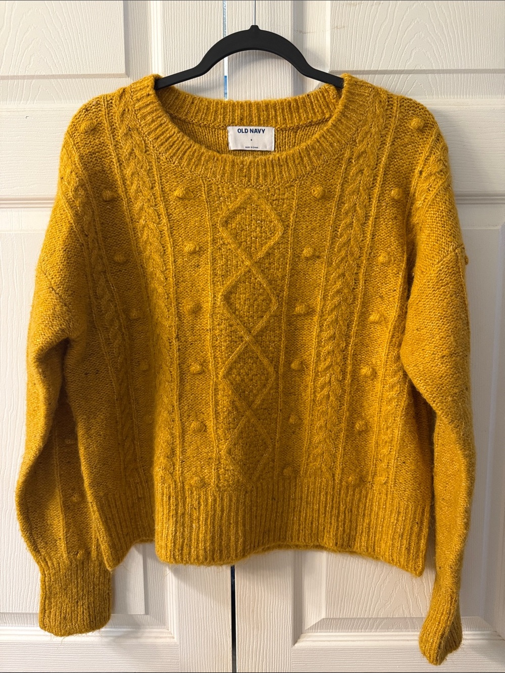 Old Navy Golden Mustard Yellow Cable-Knit Crewneck Sweater